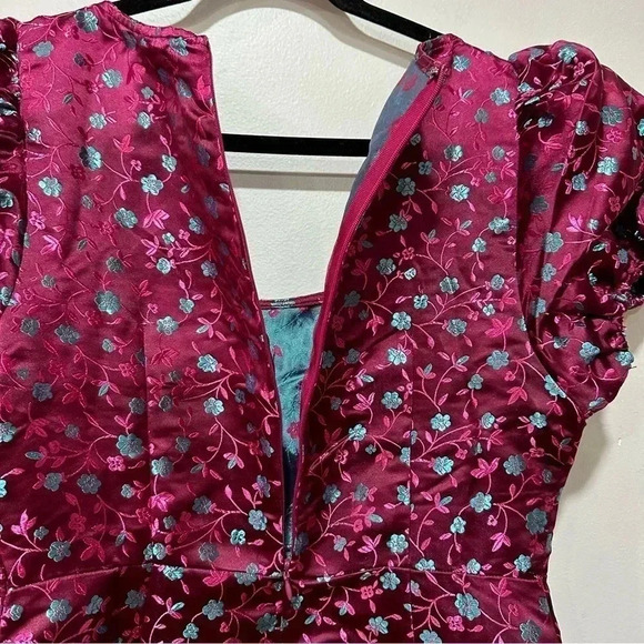 Lulus Always Decadent Magenta Floral Brocade Puff Sleeve Mini Dress Medium - Picture 8 of 12